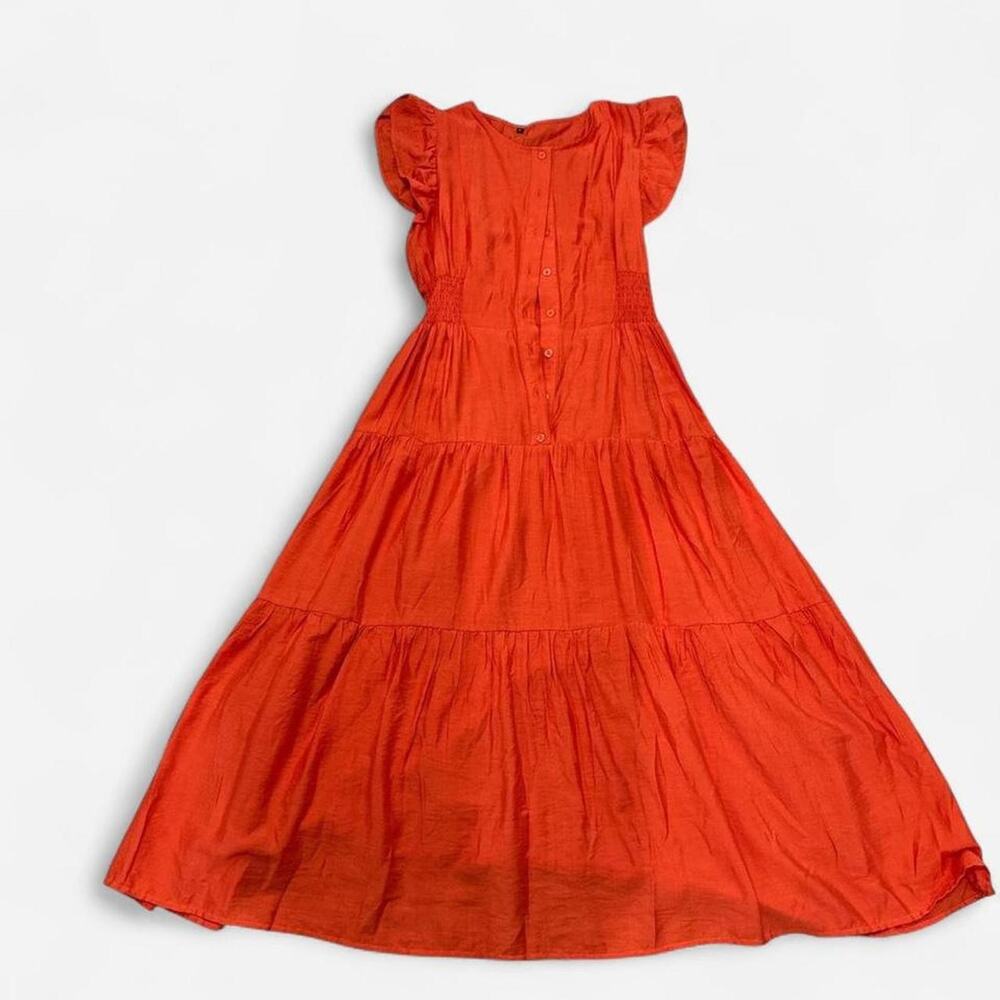 Orange midi dress with ruffle‎